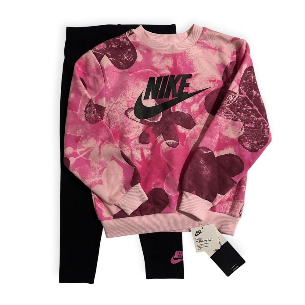 Nike Sci-Dye 2-Piece Set Pink Black Sweatshirt and Leggings Size 6 NWT